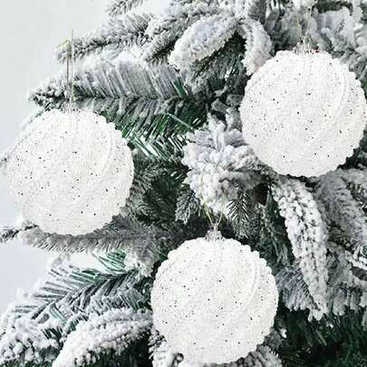 3pcs Christmas Tree Decorations, 8cm Colored Foam Balls, Glitter Balls, Pom Poms Hanging Ornaments For Holiday Party Room Decoration