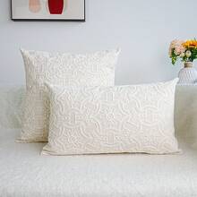 1pc Plaid Pattern Exquisite Embroidery Cushion Cover, Modern Style Polyester Fiber Pillowcase - White - View 1