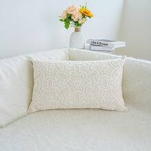 1pc Plaid Pattern Exquisite Embroidery Cushion Cover, Modern Style Polyester Fiber Pillowcase - White - View 6