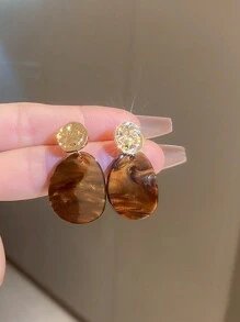 1 cặp bông tai hình giọt nước đơn giản và đa năng kiểu Pháp cổ điển không đối xứng - Vàng - Xem 1