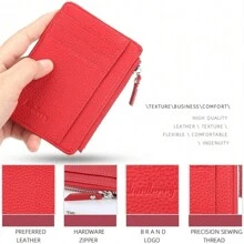 Ví đựng thẻ PU mới cho nam nữ tín dụng hộ chiếu thẻ ID Túi khóa kéo cho nữ Unisex Ví tiền xu Ví nam xuân hè - Đỏ - Xem 11