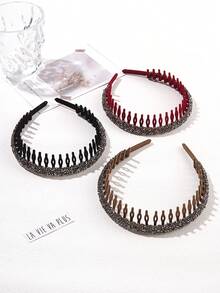 Diadema Antideslizante De Terciopelo De 3 Piezas Con Dientes Para Cuidado De La Piel Y Maquillaje, Con Diamantes De Imitación Y Detalle Encadenado - Multicolor - Ver 7
