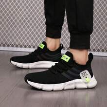 男款透氣軟底運動鞋,平底綁帶休閒鞋,日常戶外時尚黑白運動鞋 - 黑與白 - 查看 2