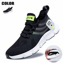 男款透氣軟底運動鞋,平底綁帶休閒鞋,日常戶外時尚黑白運動鞋 - 黑與白 - 查看 4