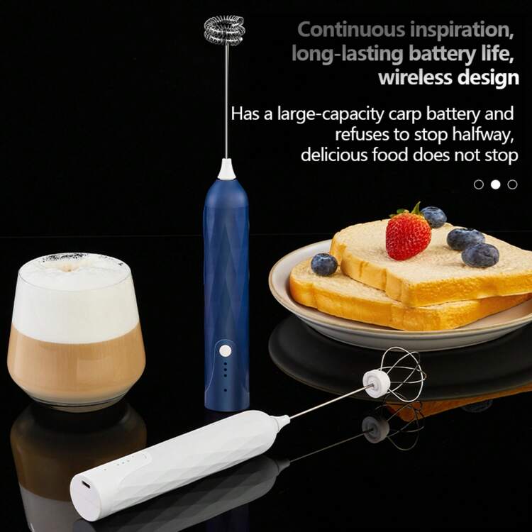 2合1電動手動打蛋器可充電奶泡製造器,家用usb奶泡製造器,手持电动打蛋器可用於咖啡和蛋類製品 - 藍色 - 查看 6