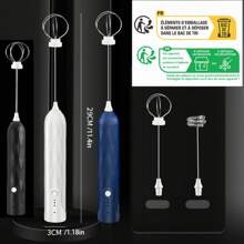 2合1電動手動打蛋器可充電奶泡製造器,家用usb奶泡製造器,手持电动打蛋器可用於咖啡和蛋類製品 - 藍色 - 查看 4