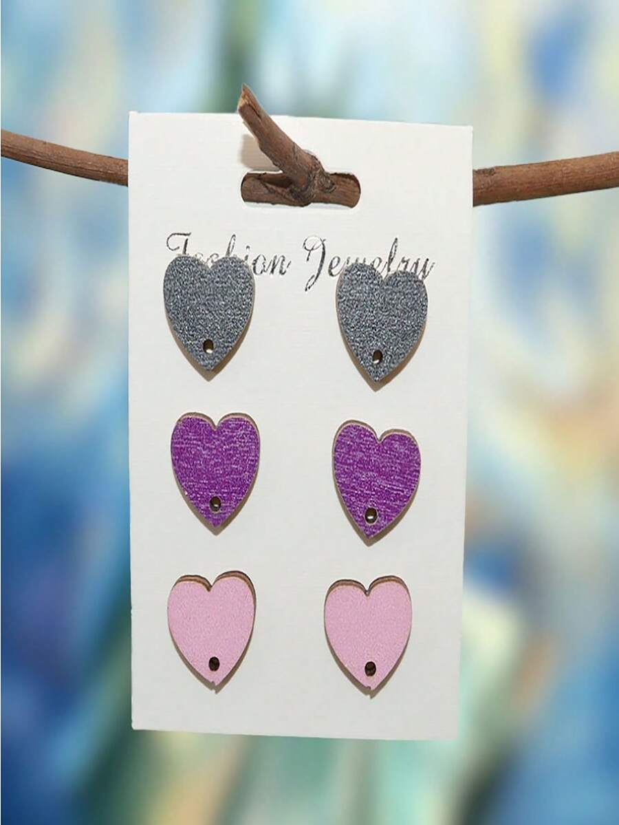 3對休閒心形有趣個性化設計可愛女性時尚耳環。流行元素感恩節耳環非常適合作為紀念日,生日,聖誕禮物,派對和晚會的禮物 - 彩色 - 查看 1