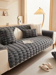 1入組剪裁成花形的3d兔毛沙發墊,冬季保暖沙發套,防塵和防刮沙發套 - 深灰色 - 查看 4