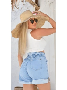 Women Denim Shorts - Rửa nhẹ - Xem 2