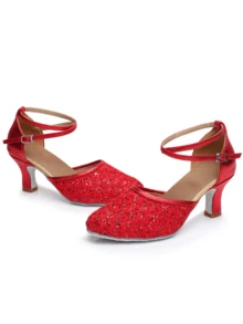 時尚的緞面亮片女士高跟鞋,柔軟的鞋底,封閉的腳趾,非常適合於拉丁、現代、探戈、恰恰、爵士、莎莎等舞會、婚禮、舞廳舞鞋