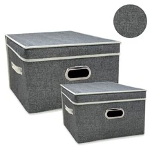 LARGE SIZE LINEN FOLDING TRUNK (50X40X30 CM) STORAGE BOX WITH LID AND VISIBILITY HOLE - DURABLE RESISTANT AND MULTIFUNCTIONAL - Grey - View 1