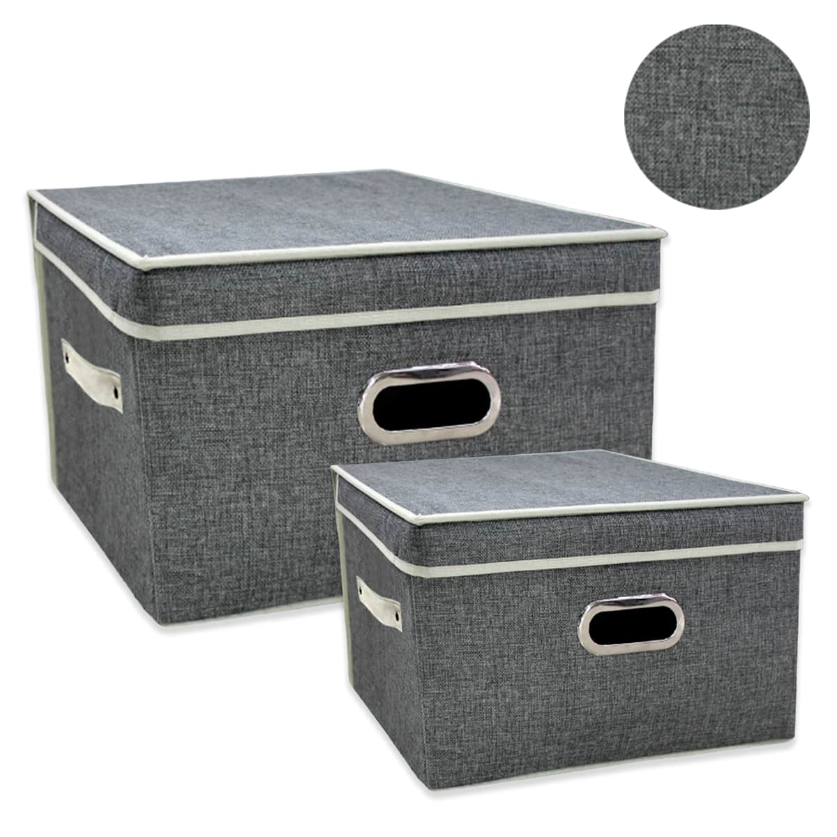LARGE SIZE LINEN FOLDING TRUNK (50X40X30 CM) STORAGE BOX WITH LID AND VISIBILITY HOLE - DURABLE RESISTANT AND MULTIFUNCTIONAL - Grey - View 1
