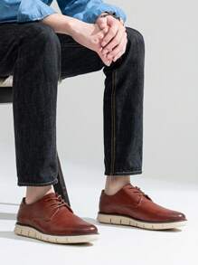 SHOESMALL Men's Casual Business Sneakers Oxford Shoes Non-Slip Retro Classic Comfortable Casual Dress Shoes - AMY9053-紫紅色 - 查看 4