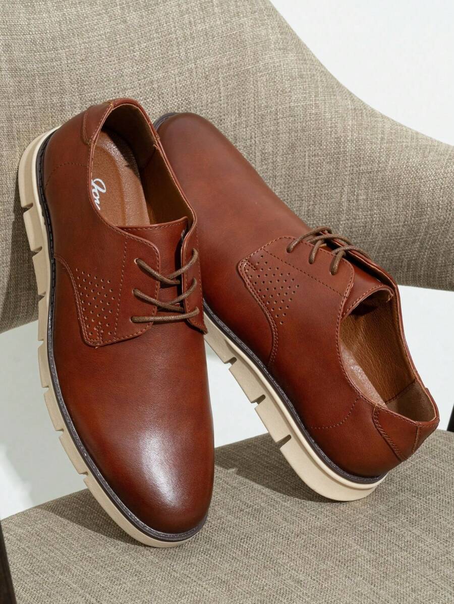 SHOESMALL Men's Casual Business Sneakers Oxford Shoes Non-Slip Retro Classic Comfortable Casual Dress Shoes - AMY9053-紫紅色 - 查看 1