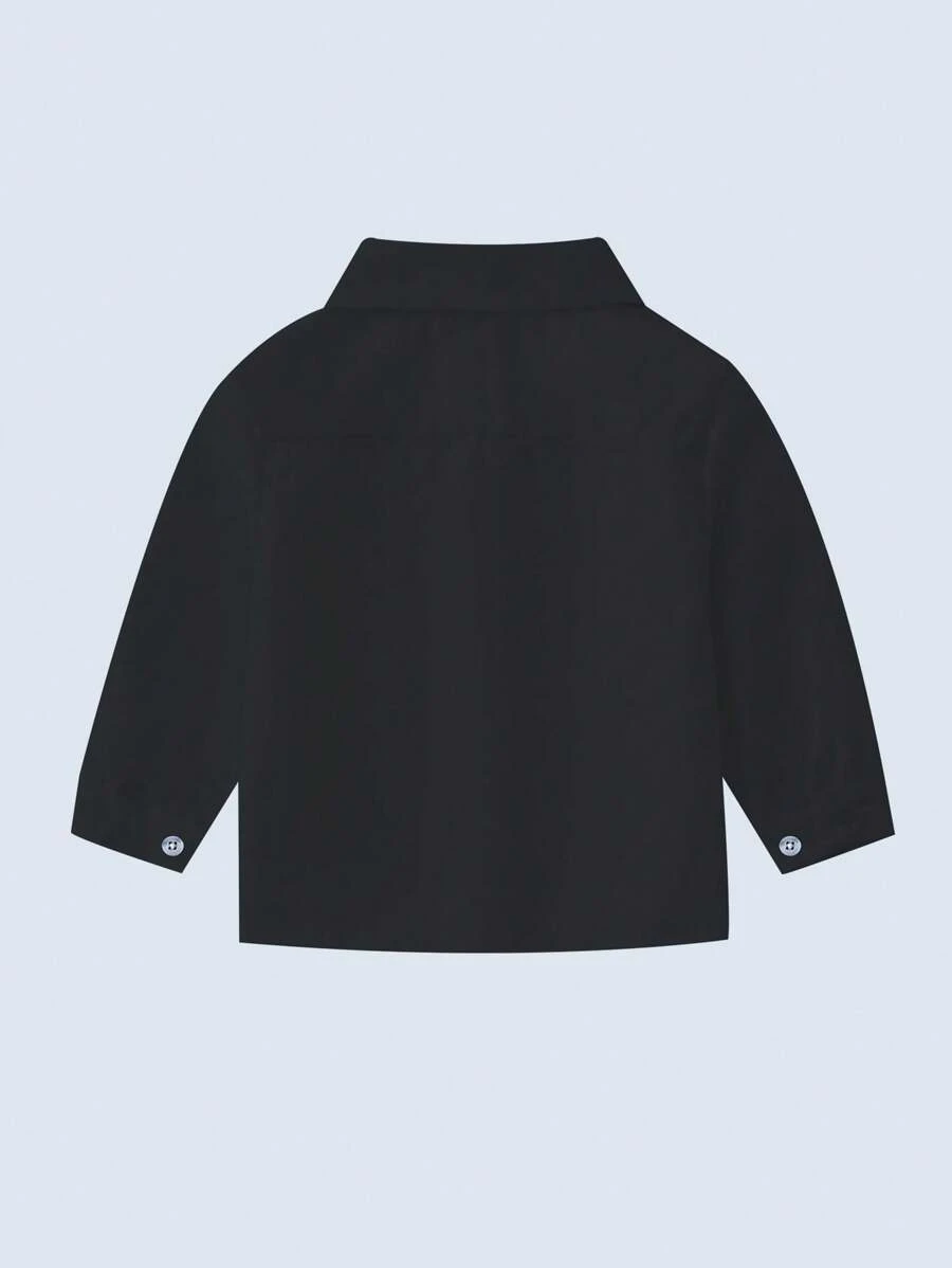 男孩白色長袖鈕扣衫,紳士學校風格領口,適合日常穿著、學校和節日