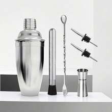 1 Set Of 6 Stainless Steel Cocktail Shaker Set, Bartender Tool For Parties And Bars - Silver - View 1