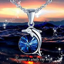 feilok 1條時尚可愛的925純銀水晶海豚珠墜項鍊,適合女士和女孩日常佩戴,或作為生日、婚禮、聖誕節、情人節禮物