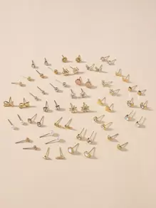 1套30對精美女性金屬小貝殼,人造珍珠和心形耳環套裝 - 彩色 - 查看 2