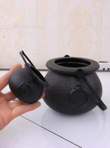 1 件大/小號附把手塑膠糖果罐,萬聖節道具,黑色女巫形狀兒童搗蛋桶