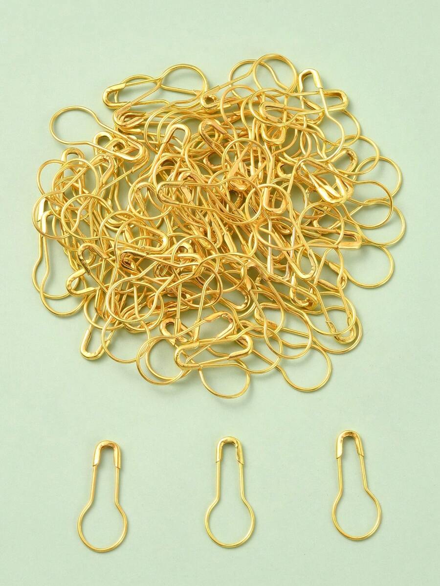Approximately 100pcs Iron Material Gourd Shaped Safety Pin For Diy Jewelry Making - Yellow Gold - View 1