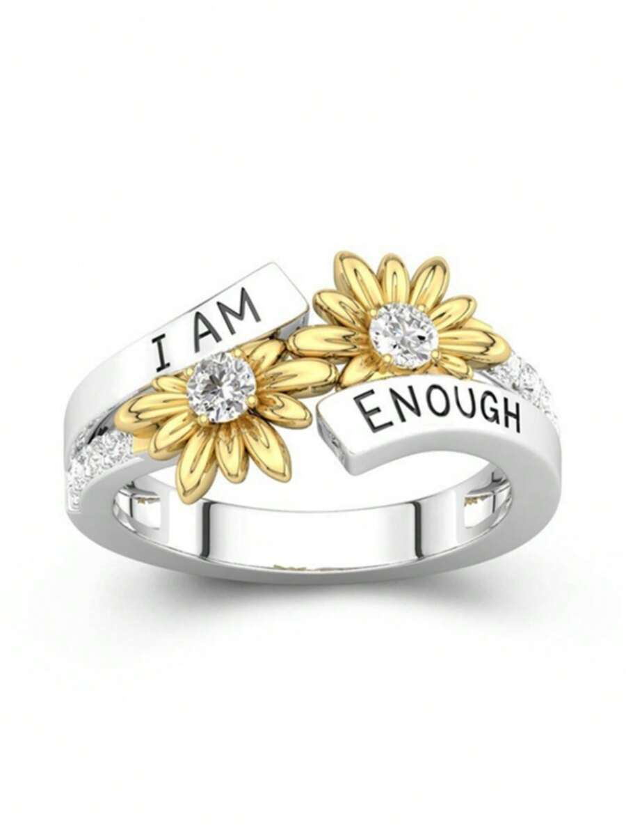 1 件宴會時尚雙色花朵精緻華麗戒指適合女士約會派對公主新娘婚禮訂婚珠寶配件裝飾情人節禮物