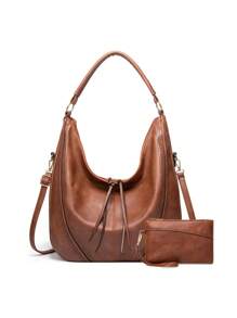 2 件復古 Pu 皮革 Hobo 包 - 大容量女士休閒手提包和錢包