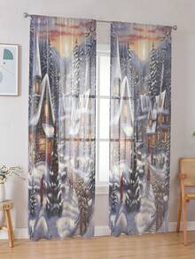 1pc Christmas Themed Digital Window Curtain - non-monochrome - View 3