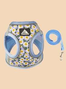 1pc Blue Breathable & Reflective & Stretchable Pet Harness & Leash Set, Suitable For Both Cats And Dogs Daily Use - Blue - View 4