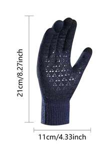 1雙男士深藍色厚編手套,秋冬保暖觸控手套,帶有防滑凝膠印刷適用於騎行 - 藏蓝色 - 查看 4