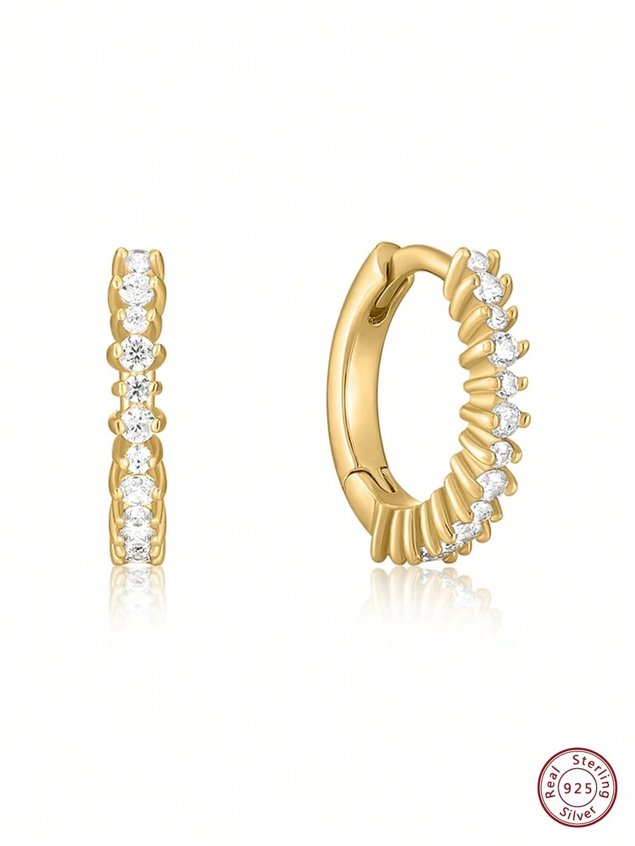 Sang trọng Đồ kim hoàn Vàng Hoa tai 925 sterling bạc Trắng Đá quý Hoa tai Đồ kim hoàn Thanh lịch Vòng khuyên tai Đối với phụ nữ - Vàng - Xem 1