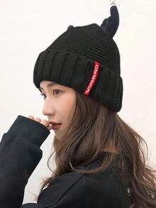 圣诞鹿角男女同款情侣秋冬潮流针织帽百搭保暖内衬加厚保暖护耳针织冷帽 - 黑色 - 查看 3