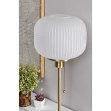 Hazel Table Lamp, Antique Brass - White - View 2