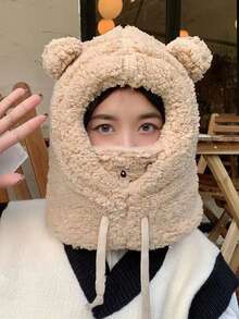 1 Miếng Phim hoạt hình dễ thương Sang trọng Hình gấu Ấm áp Mũ len , Đơn giản Và Phong cách ngọt ngào Đối với Mùa thu Và Mùa Đông - Màu be - Xem 3
