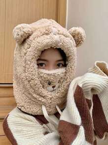 1 Miếng Phim hoạt hình dễ thương Sang trọng Hình gấu Ấm áp Mũ len , Đơn giản Và Phong cách ngọt ngào Đối với Mùa thu Và Mùa Đông - Màu be - Xem 1