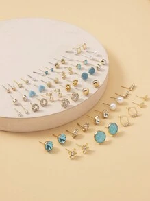 1套=30對女士精緻金屬海螺、假珍珠和心形禮物耳環套裝 - 彩色 - 查看 2