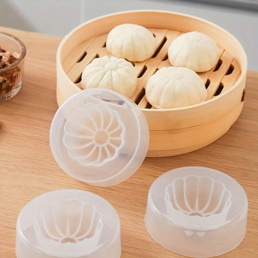 3pcsBun Mold, Plastic Pastry Mold, Flower Shaped Steamed Bun Mold, Baking Tools, Kitchen Gadgets, Kitchen Accessories - White - View 1