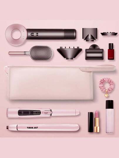 1pc PU Leather Travel Case Portable Storage Bag Solid Color Zipper Hair Dryer Storage Bag, Water-Proof Dustproof Handle Hair Rollers Travel Bag, Lightweight Hair Dryer Protective Case, Large Capacity, Household Storage Organization For Holiday, Bedroom, Bathroom, Office, Desk Makeup Bag School Supplies Travel Essentials Make Up Bag Holiday Essentials Cosmetic Bag Makeup Bags Makeup Pouch Makeup Organizer Winter Pink 2024 Make Up Organizer Makeup Storage Back To School Supplies