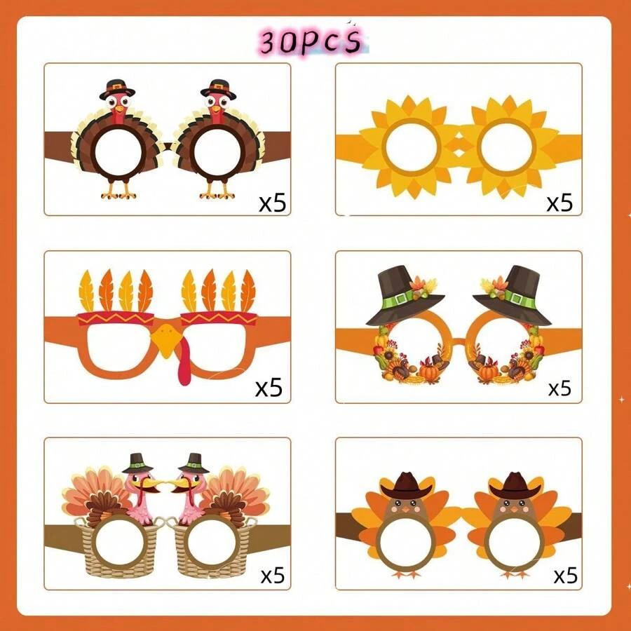 Lentes 3d Temáticos De Acción De Gracias, Material De Papel, Accesorios Para Fotos De Fiestas, Decoración De Cumpleaños - Blanco y Negro - Ver 1