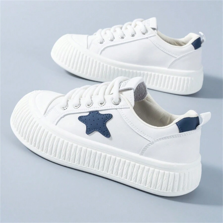Của phụ nữ Giày thể thao Mới Bằng phẳng Hàn Quốc Phiên bản Toàn trận Đúng mốt Trắng Giày dép Đối với phụ nữ - Màu xanh lam - Xem 1