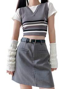 1對(1個長的和1個短的)日本學院風加厚女士手臂暖器,針織羊毛袖套,適用於秋冬保暖、戶外活動和日常穿著