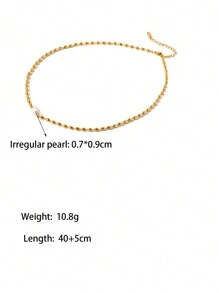 1入黃金街頭風格歐美復古法式淡水珍珠和金屬珠項鏈/手鍊女性,不鏽鋼製,日常和休閒穿著