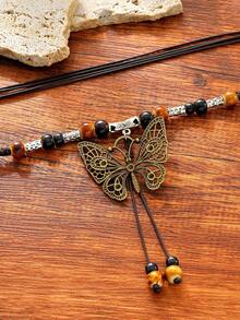 1 件時尚波西米亞風格鋅合金蝴蝶細節可調節手工串珠項鍊,適合女士派對、禮物、日常佩戴