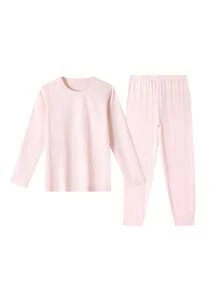 Annil Boys And Girls' Autumn Moisture Absorption And Heat Storage 3A Antibacterial Home Long Sleeve Pajama Set Pink