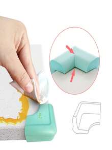 TWO DADS 4 件組柔軟嬰兒安全桿和護角 - 預貼膠帶桌角防護裝置,兒童防護家具邊緣和角落安全,eva 材質緩衝墊保護家庭,綠色