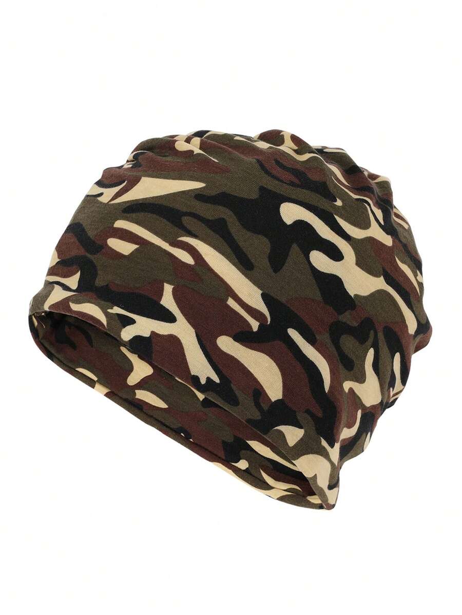 1pc Men's Classic Camo Pattern Beanie Hat In Coffee Brown For Daily Wear - Coffee Brown - View 1