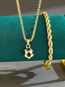 Bộ 2 món/Bộ trang sức bóng đá phổ biến cho trẻ em, dây thừng xoắn, vòng cổ và vòng tay, trang sức cho trẻ em, quà tặng trang sức dự tiệc thời trang cho bé trai bé gái, đeo hàng ngày - Vàng - Xem 3