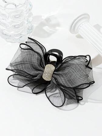 1个女士水钻双层网纱优雅发爪夹，适合日常佩戴，情人节礼物，发夹，发卡，发夹，发饰，发夹，发卡，发饰，发夹，发饰，发饰，发夹，学生用品，大学秋冬季发饰，女士度假装扮蝴蝶结，女士情人节礼物