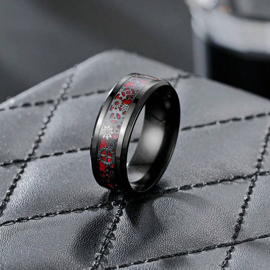 1pc Men's Fashion Stainless Steel Gearwheel Pattern Ring - Black - View 1