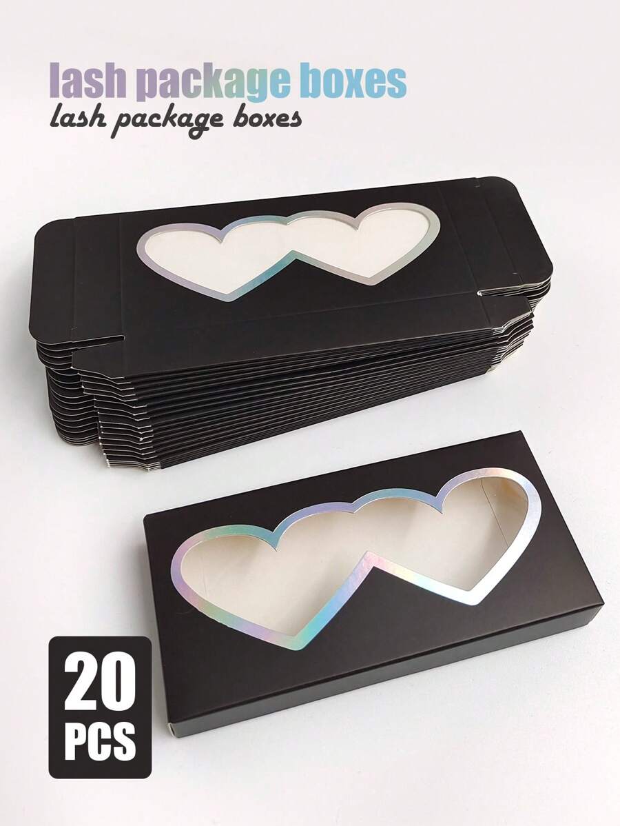 20 Pcs empty eyelash boxes, black heart-shaped black eyelash packaging box - Black - View 1