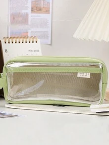 1入深林綠色窗口開啟鉛筆盒,簡約大容量單層透明文具袋 - 薄荷綠 - 查看 5